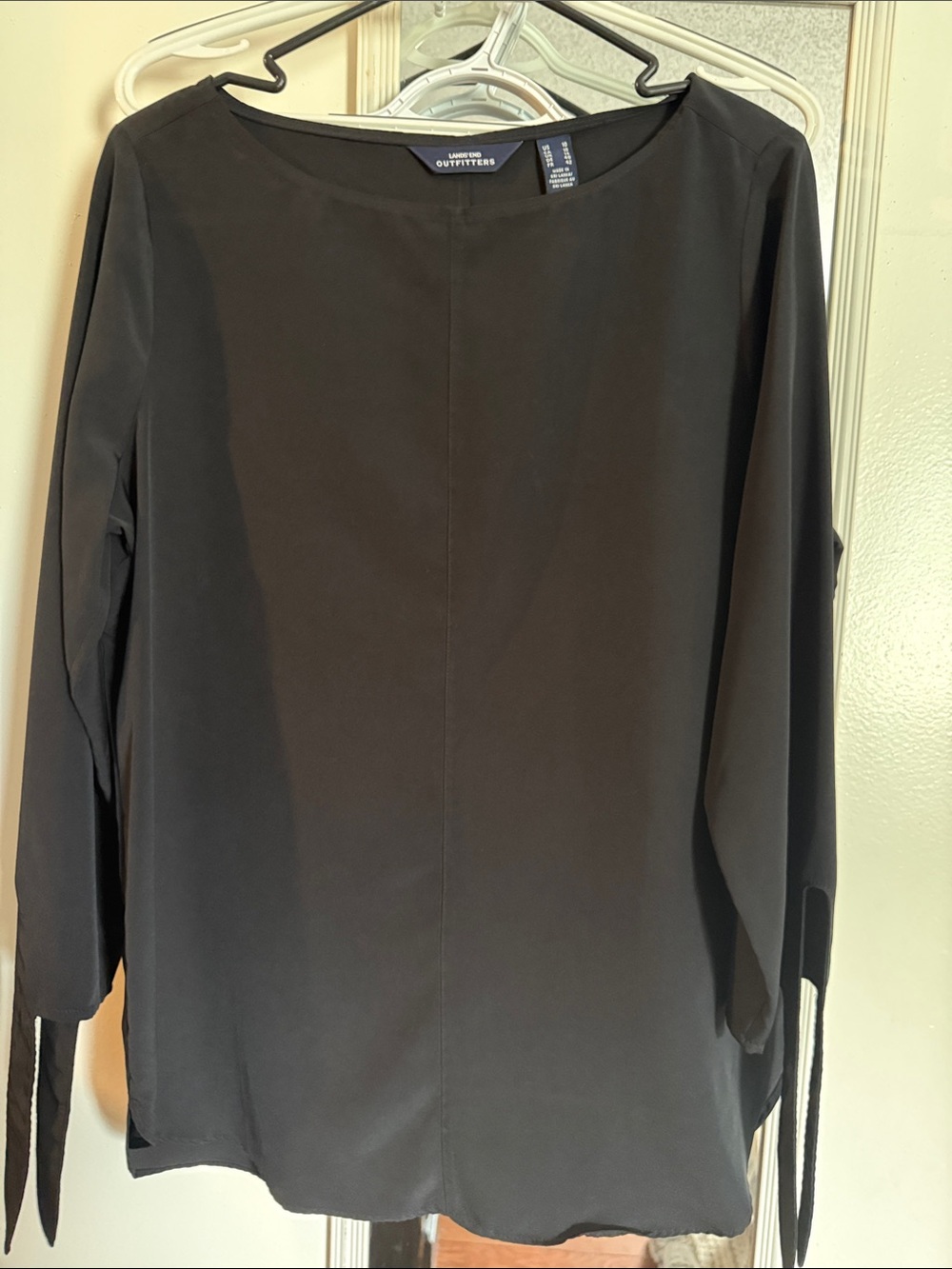 Lands' End Black Long-Sleeve Boatneck Blouse